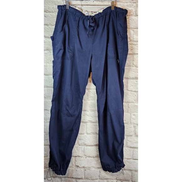 Koi Lindsey Scrub Pants Women's Size 2X Reg Navy Blue Cargo 7 Pocket Drawstring - Picture 1 of 16